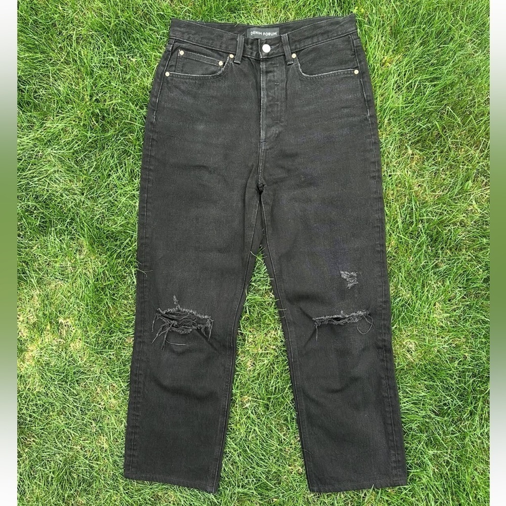 Aritzia Denim Forum “The Bonet High Rise Loose Jean” Black with Knee Rips
